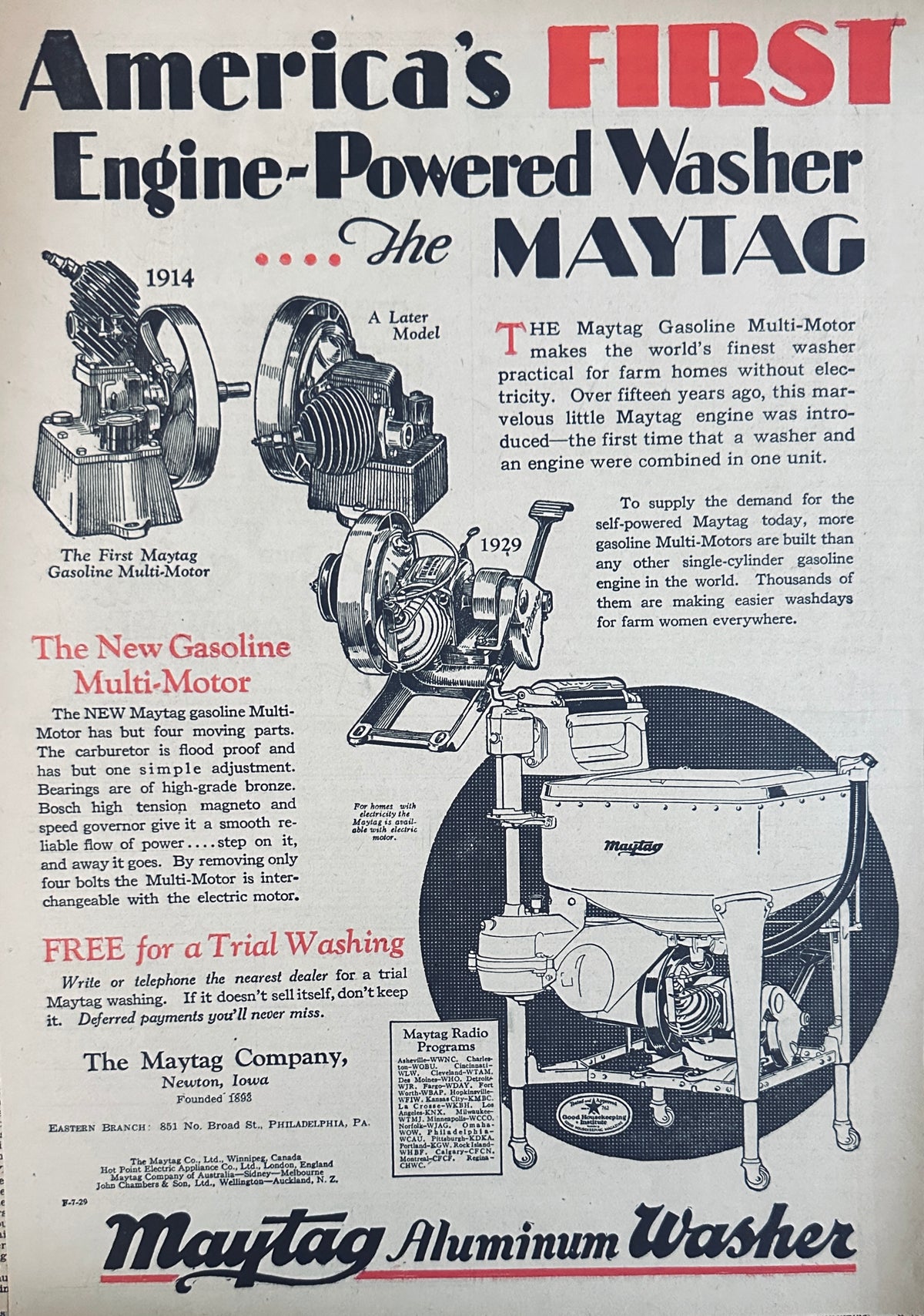 1929 Maytag - America's FIRST Engine Powered Washer 1914>>1929 Ad #2411