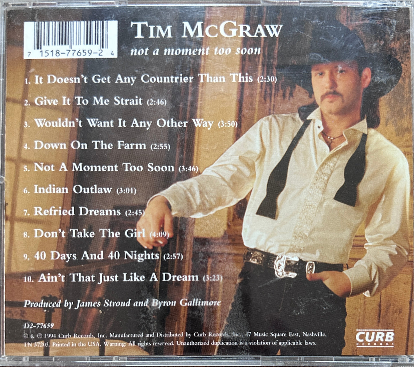 1994 Tim McGraw Not A Moment Too Soon Music CD