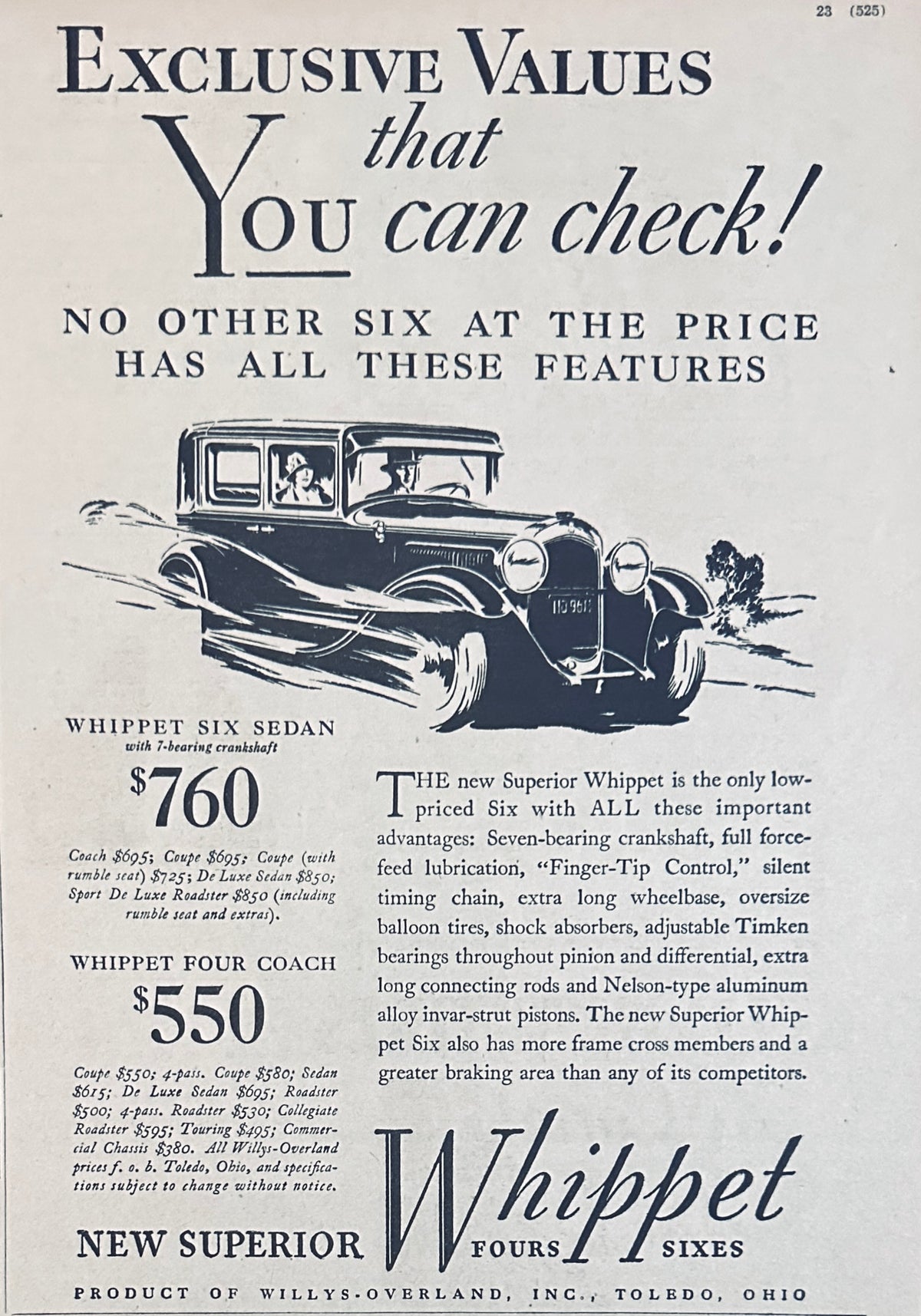 1929 Willys-Overland Whippet exclusive Values - Ad #2419