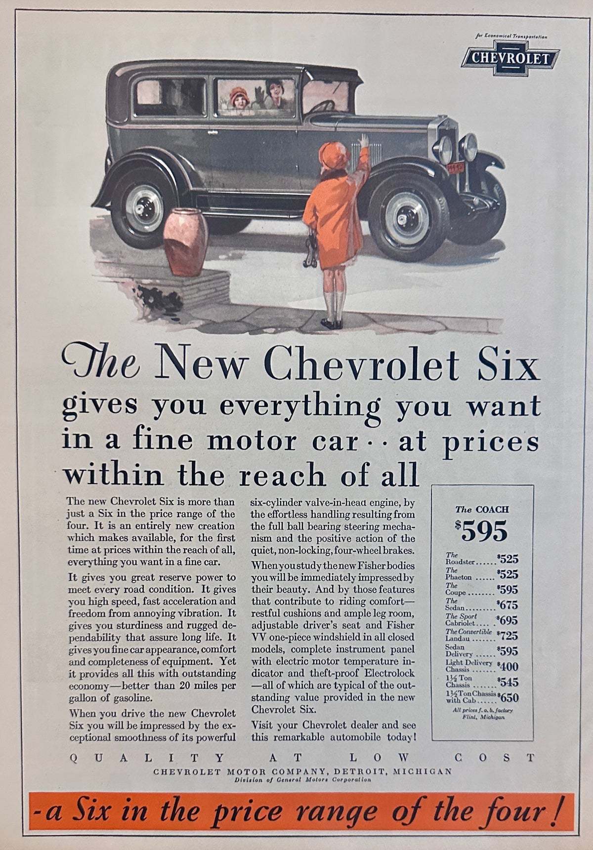 1929 the New Chevrolet Six Everything You Want in A Fine Car Ad #2423