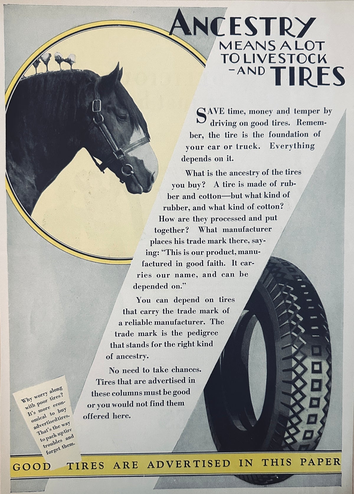 1929 American Agriculturist PSA -Good Tires Are Advertised in This Paper AD #2429