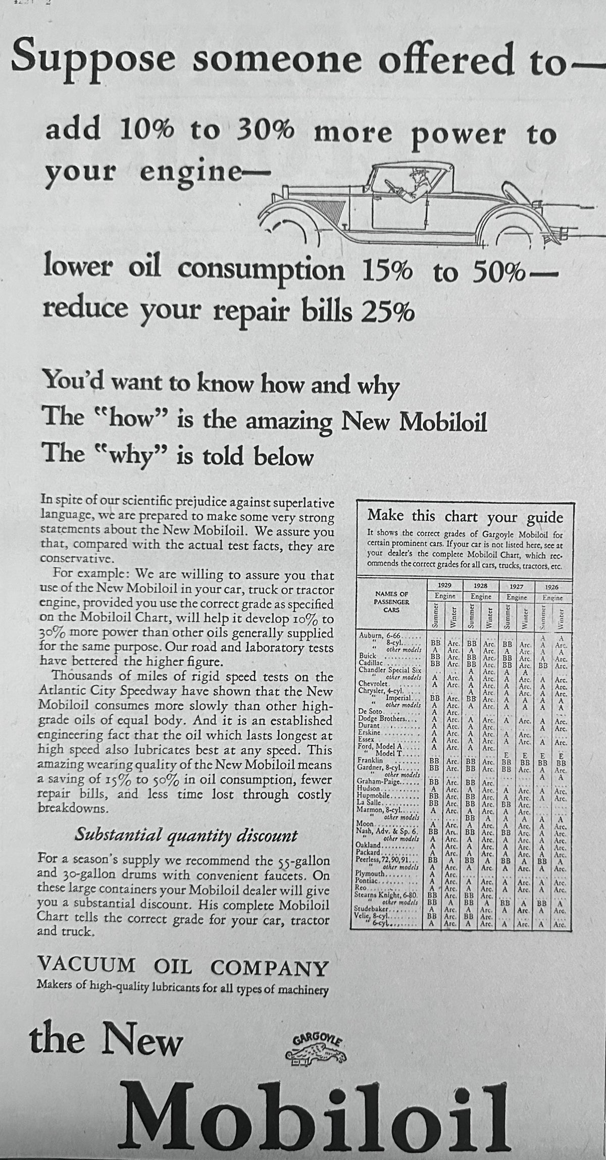 1929  Mobiloil Oil What if Your Oil Could Give You 10 - 30% More Power Ad #2442
