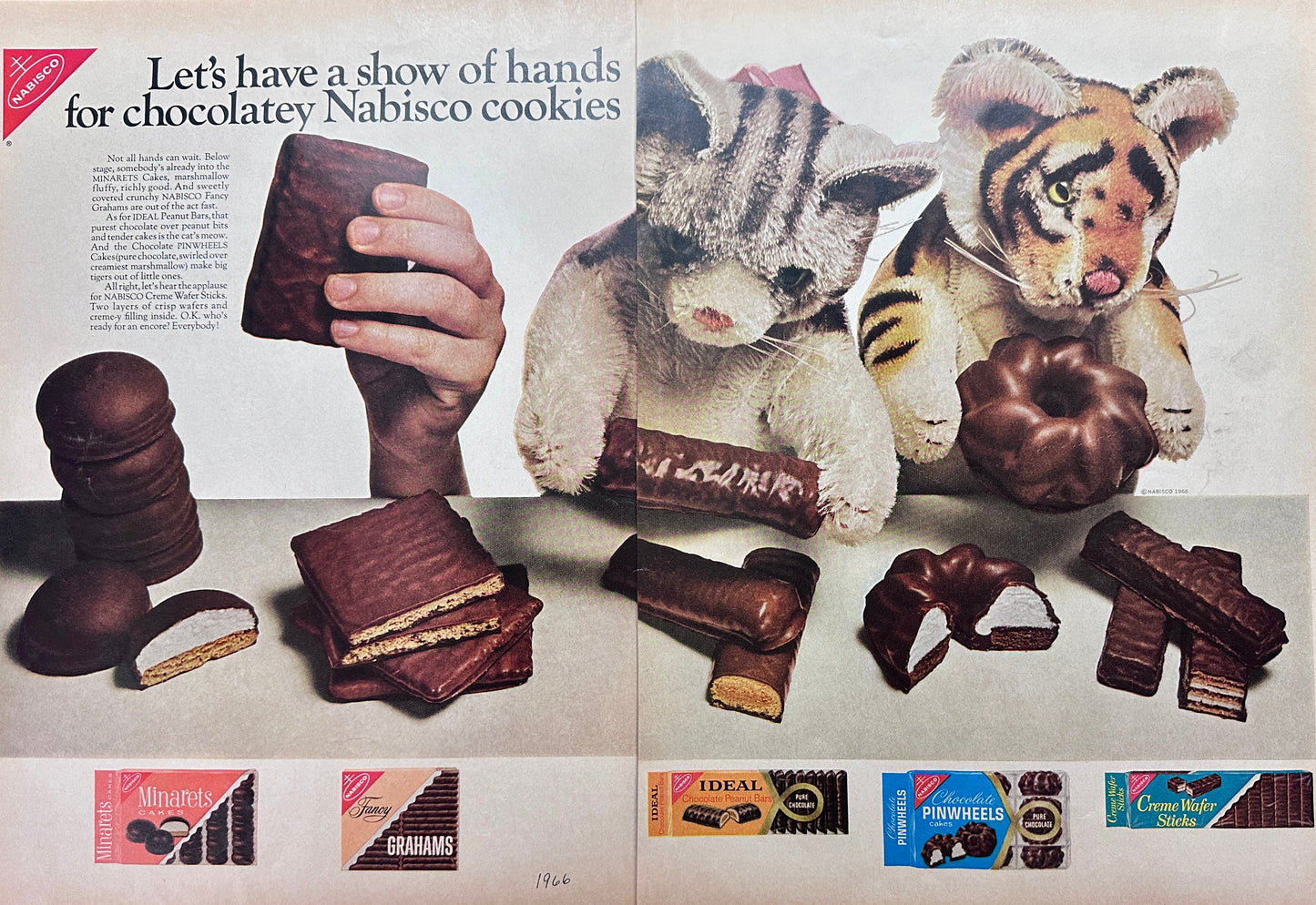 1966 Nabisco Cookies & Steiff Stuffed Tiger & Kitten 2-Page Ad