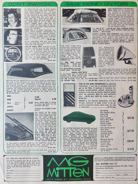 1965 MG Mitten  British Sportscar Accessory Catalog Magazine Ad