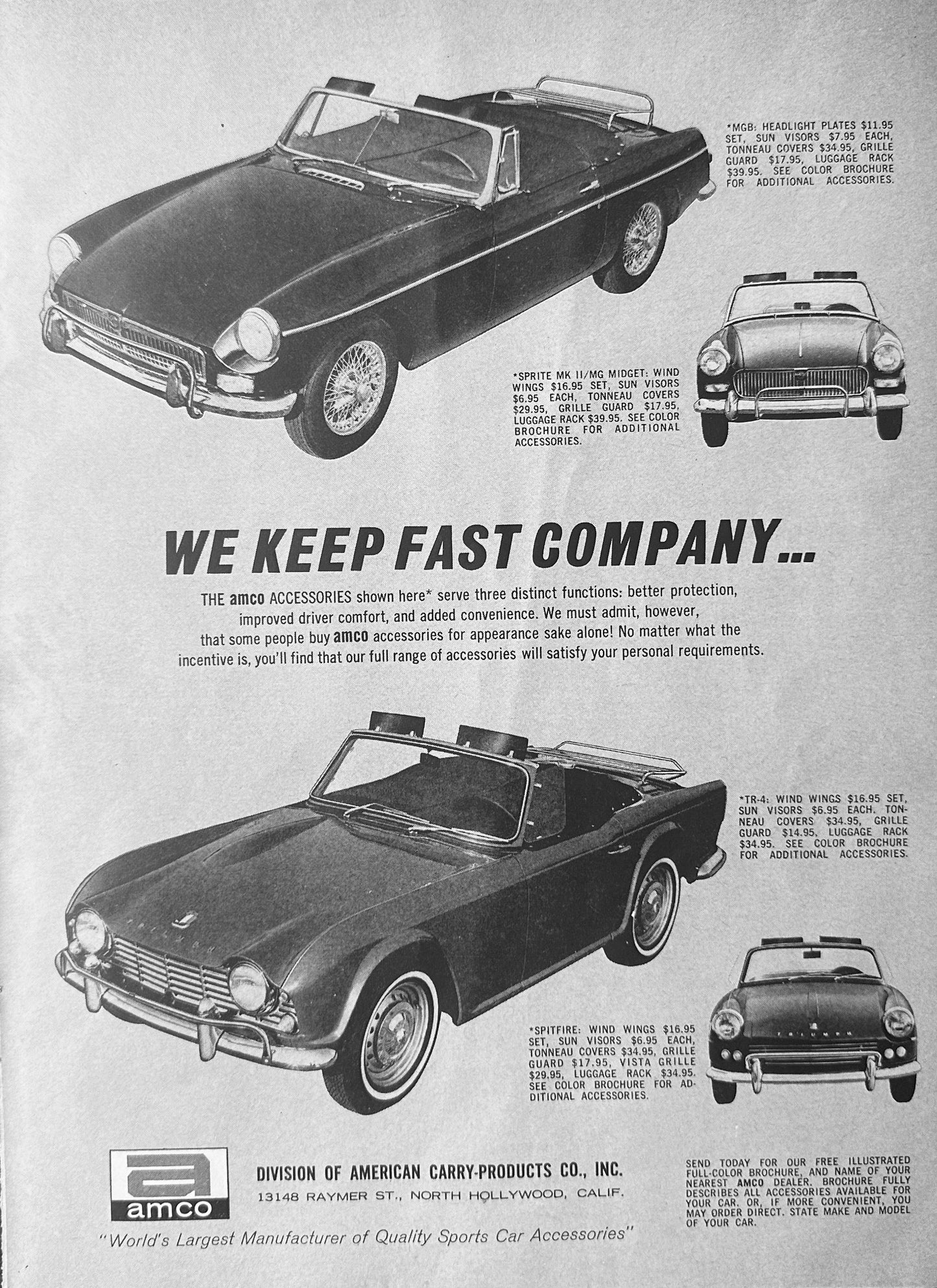 1965 MGB, SPRITE MK II, TR-4, Spitfire Magazine Ad