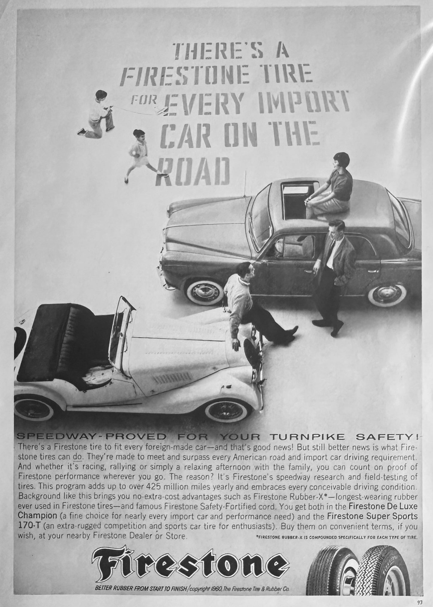 1960 Firestone - There's a tire for every import Car on the Road - Morgan +4  Magazine Ad