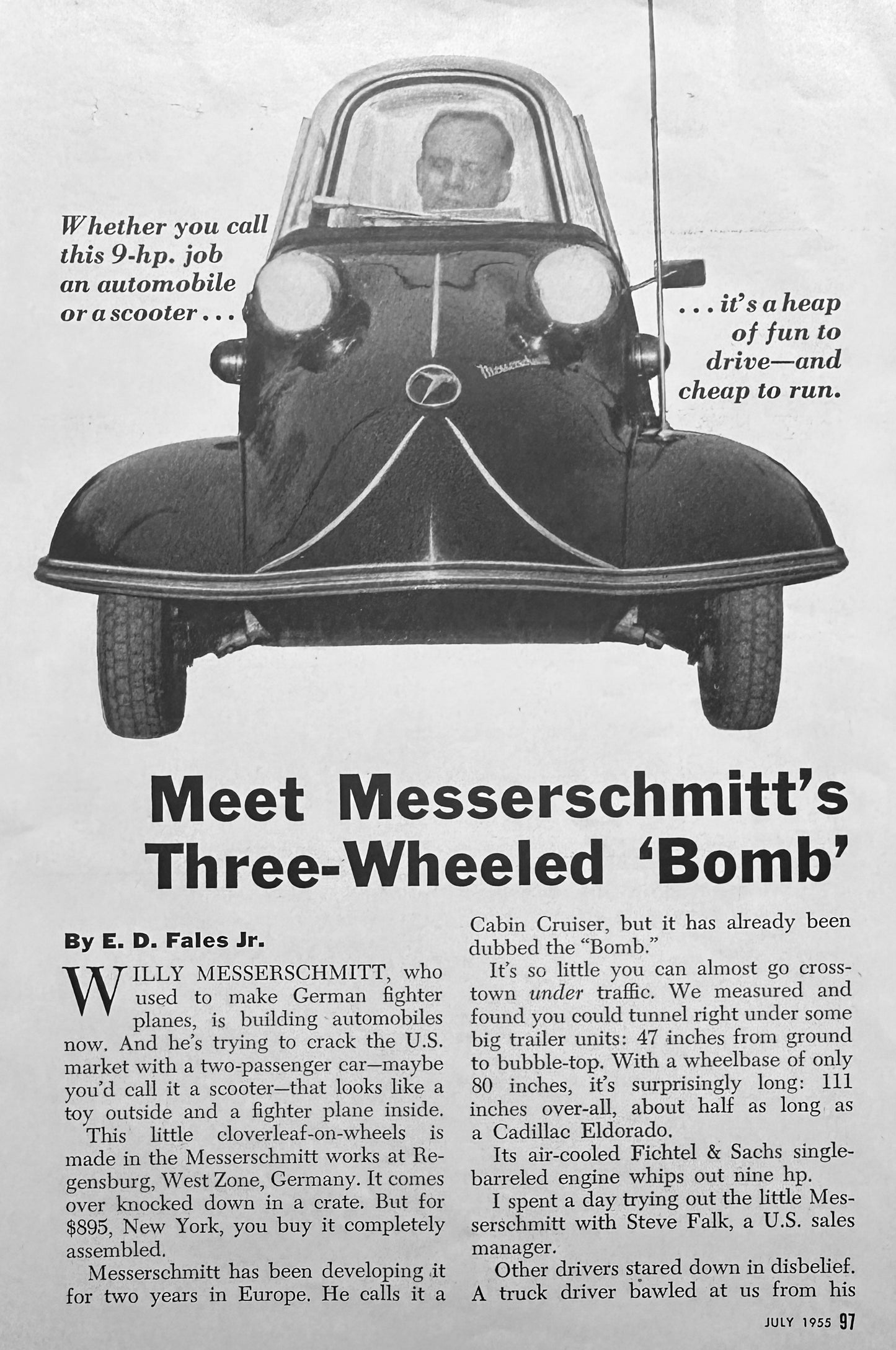 1955 3-Page article on the Messerschmitt Bubble Car