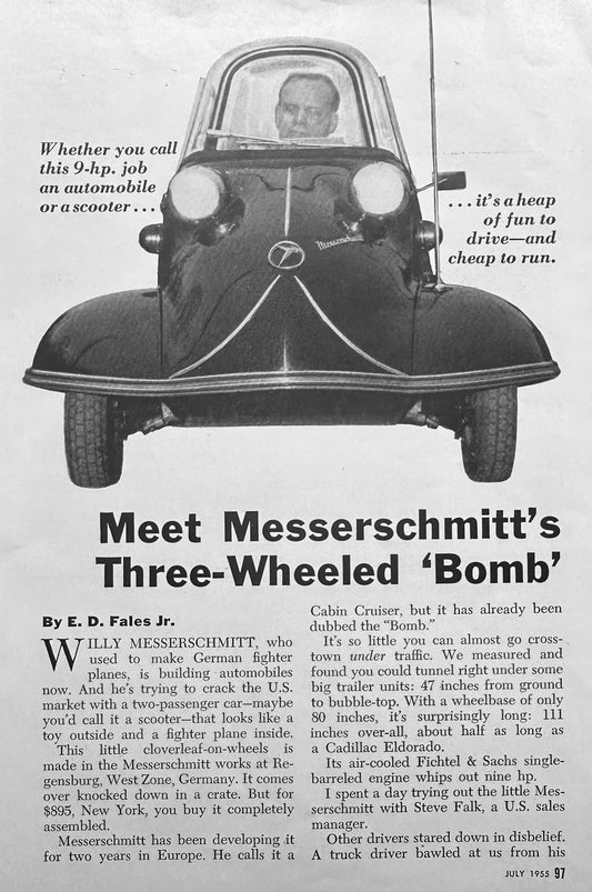 1955 3-Page article on the Messerschmitt Bubble Car