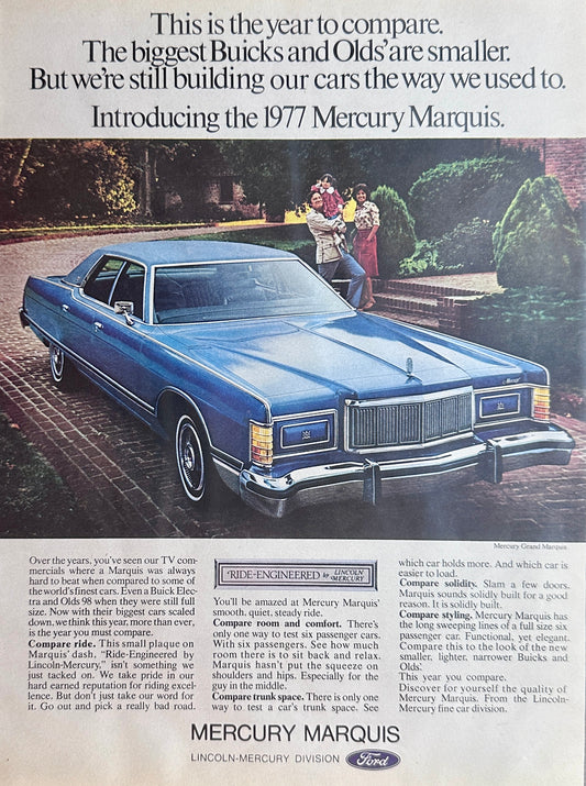 1977 Mercury Marquis Magazine - No Downsizing for Us - No Sir!