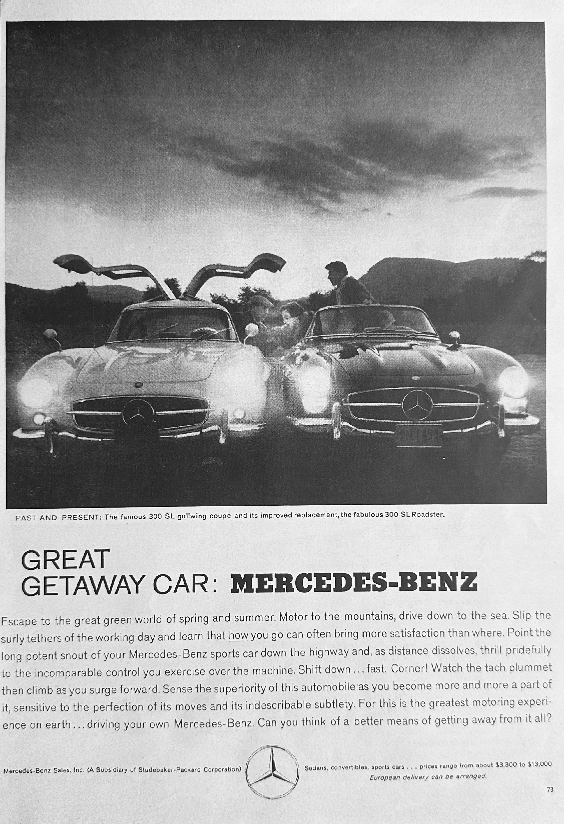 1960 Mercedes Benz 300 SL Gullwing and 300 SL Roadster Ad – MGJ2PILOT