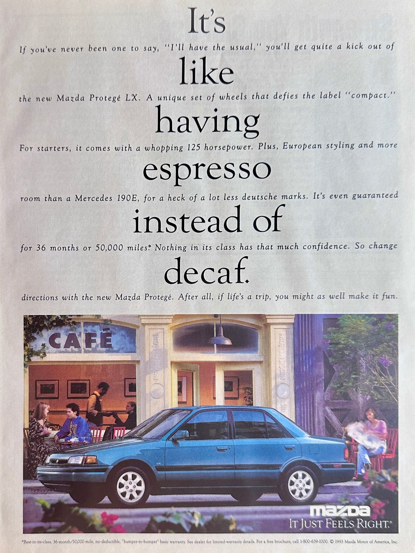 1993 Mazda Protégé LX 4-Door Sedan Magazine Ad - It Just Feels Right