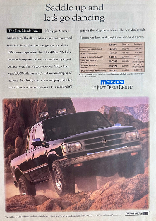 1993 "The Mazda Truck" Magazine Ad - Saddle Up