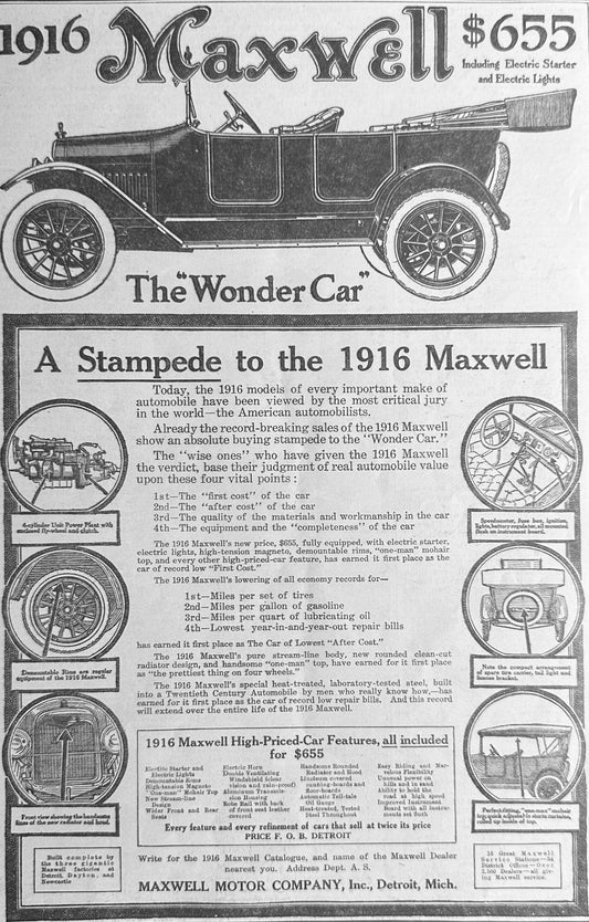 1916 Maxwell Wonder Car Magazine Ad