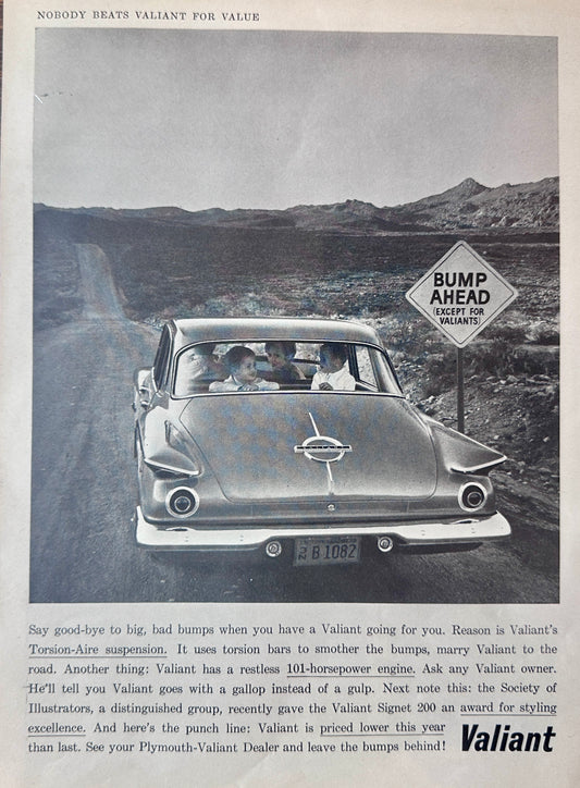 1962 Plymouth Valiant - Bump Ahead Except for Valiants! Vintage Ad