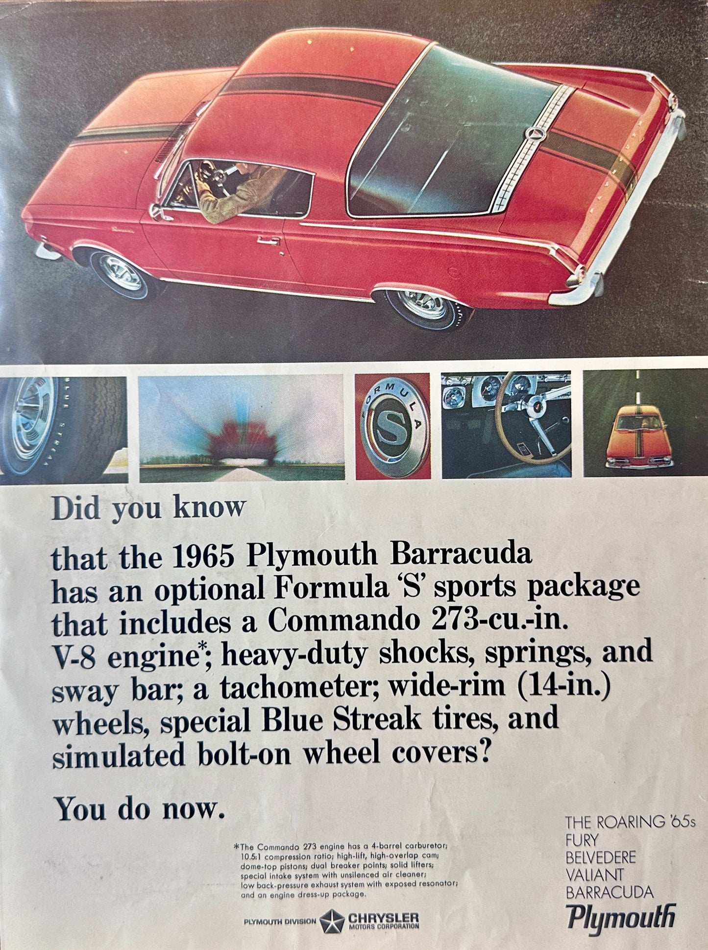 1965 Plymouth Barracuda in Fiery Red Magazine Ad