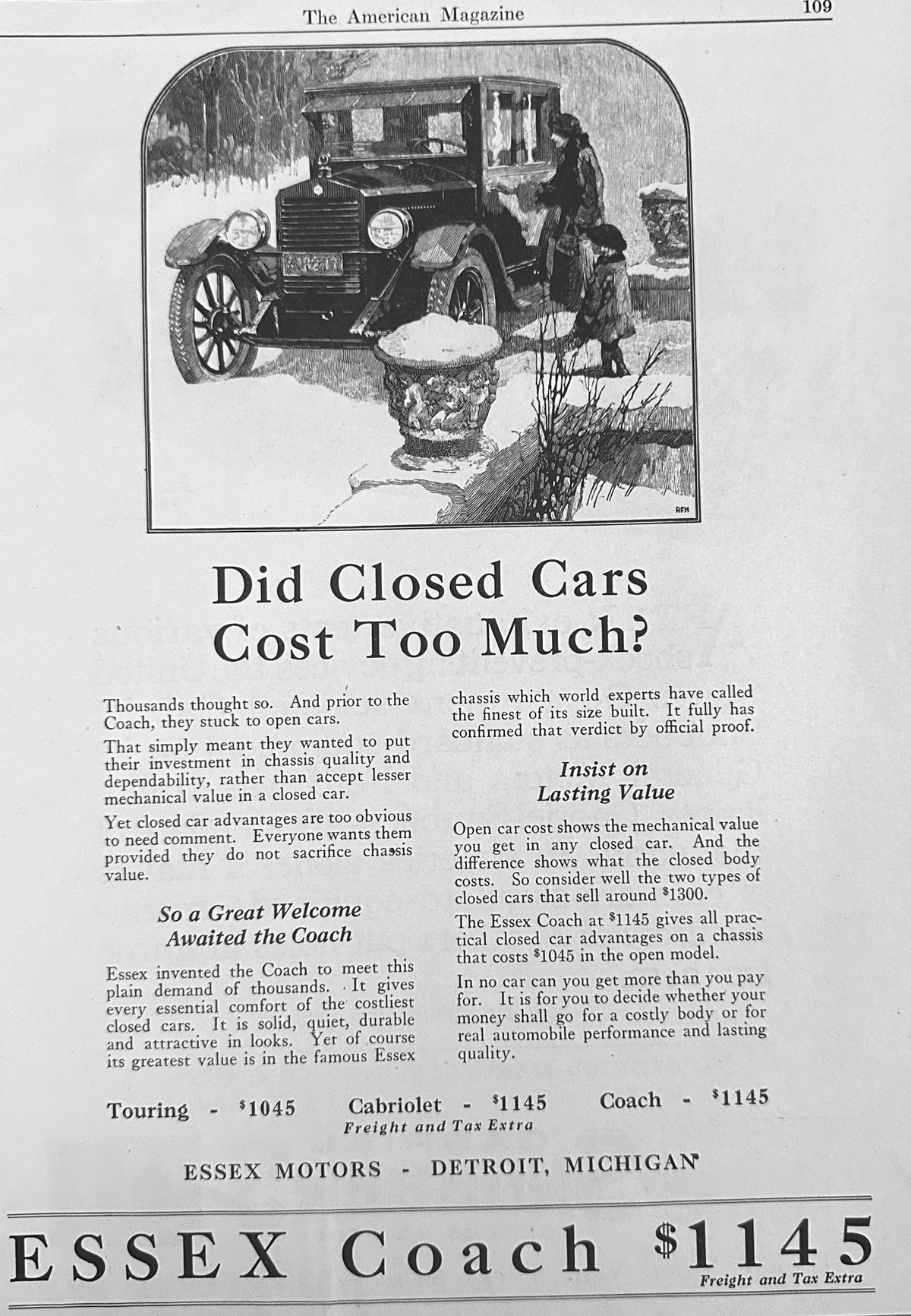 1923 Essex Coach & Gabriel Snubbers Ad #N1634