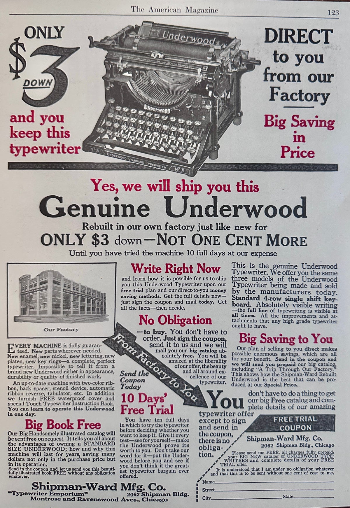 1923 Underwood Typewriter Shipman-Ward Mfg. Co Ad #N1635