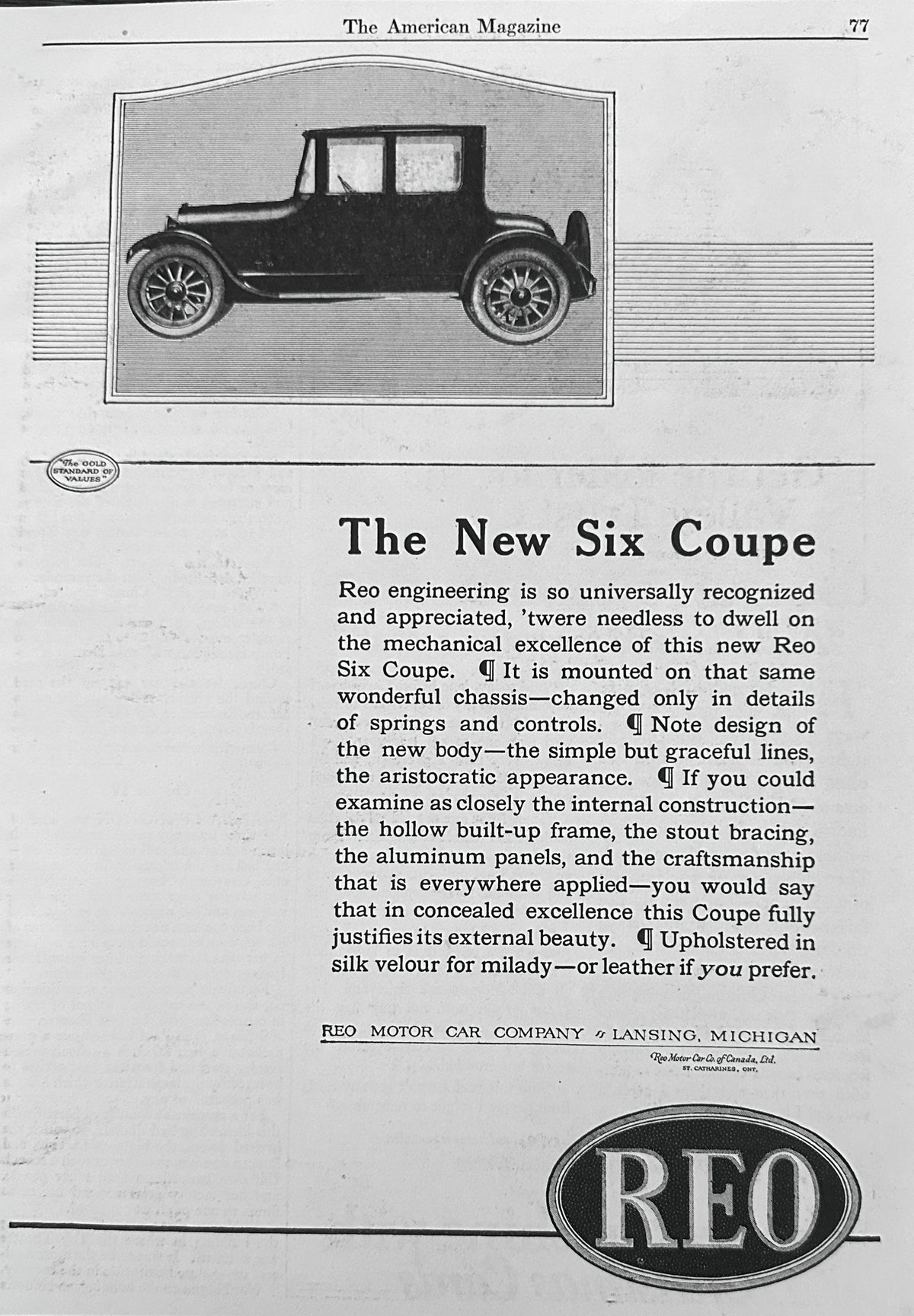 1923 REO - The New Six Coupe Ad #N1648