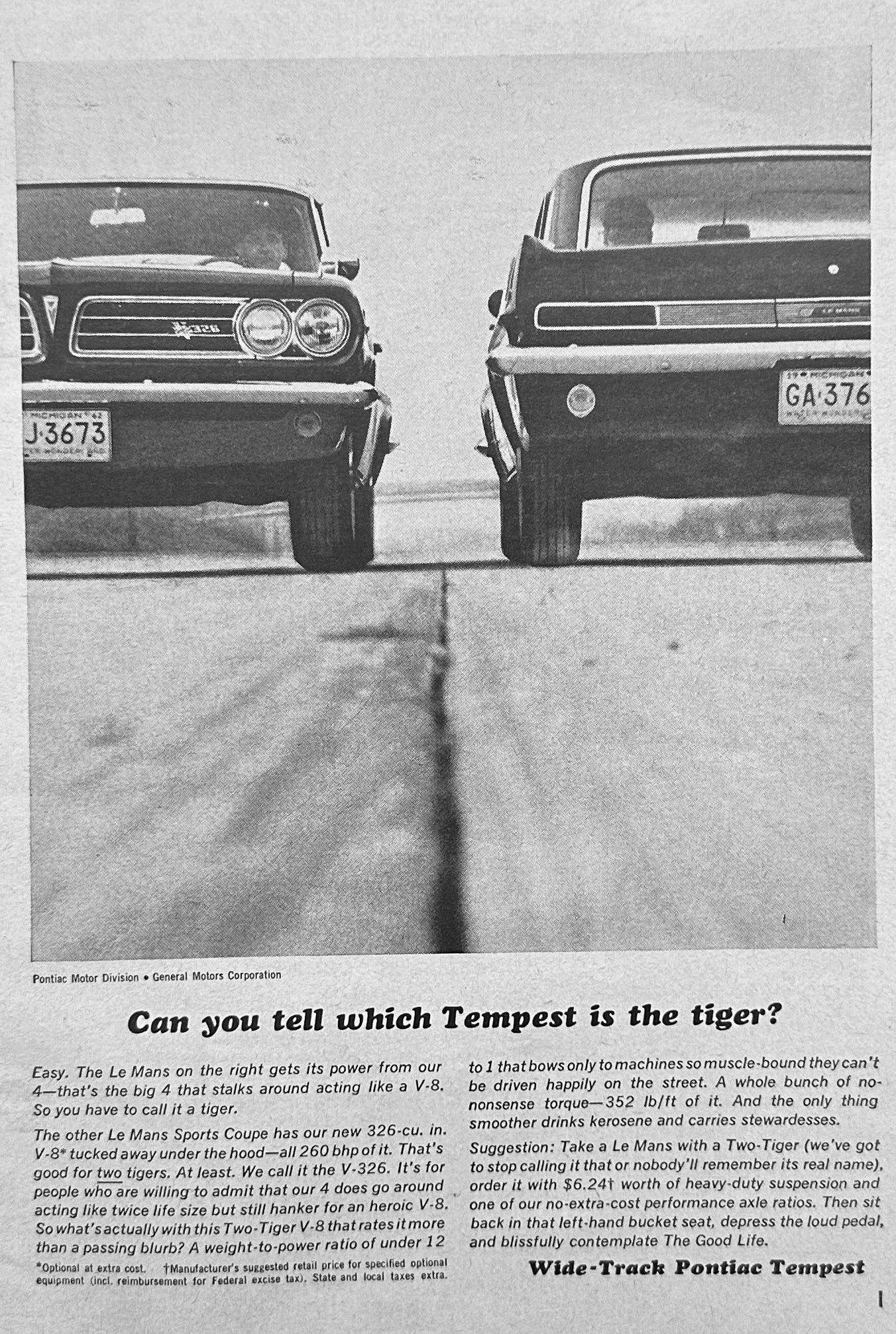 1963 Pontiac Tempest Side By Side Tiger? magazine Ad