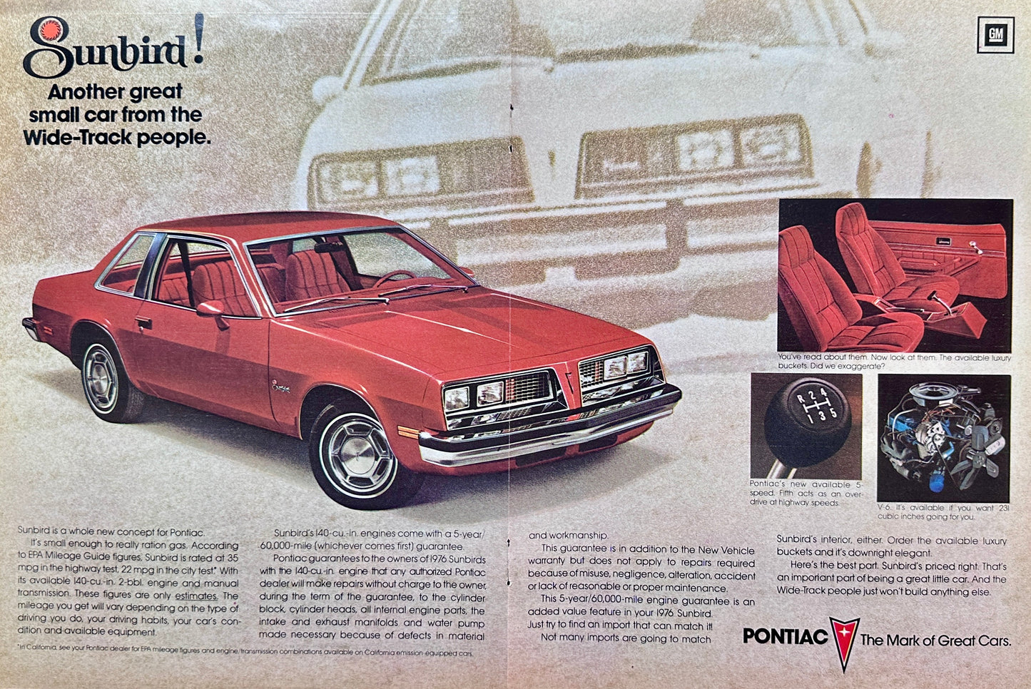 1975 Red Pontiac Sunbird Centerfold Magazine Ad