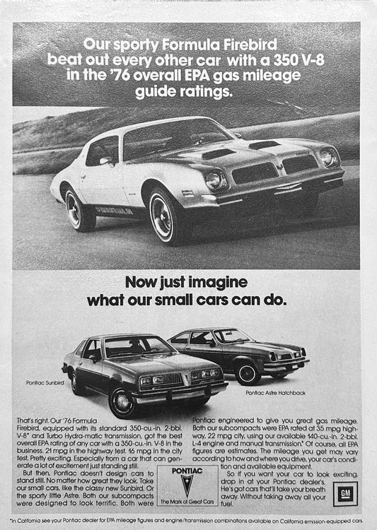 1976 Pontiac Firebird, Sunbird, Astre Magazine Ad