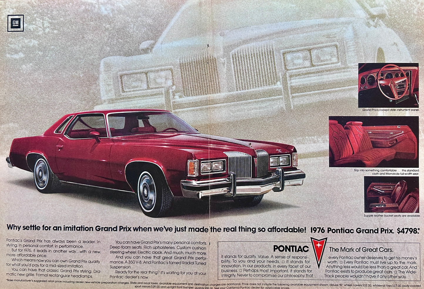 1976 Red Pontiac Grand Prix Centerfold Magazine Ad