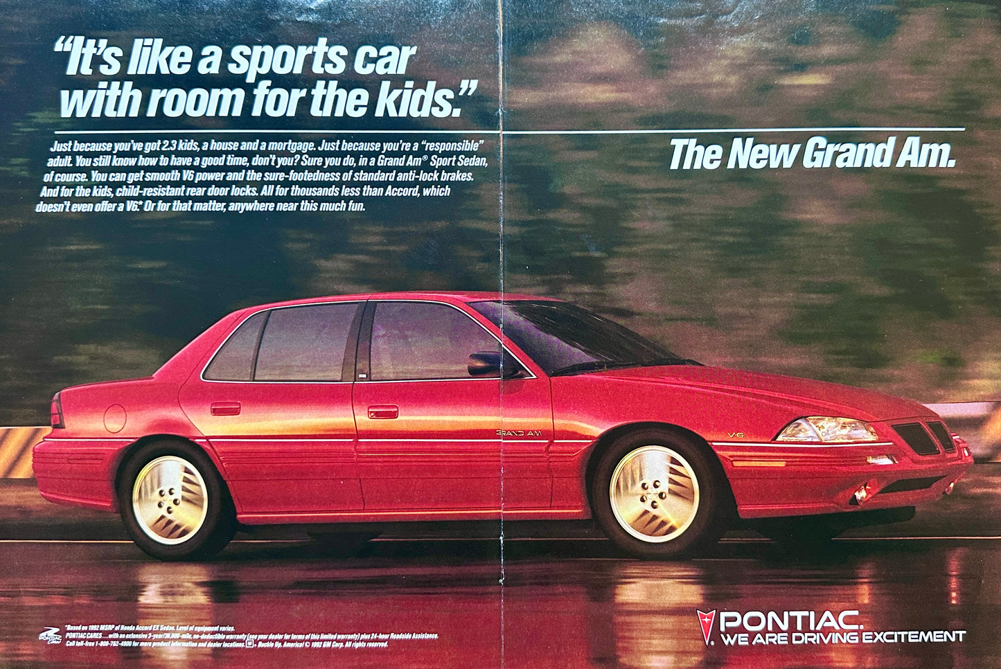 1992 Centerfold Red Pontiac Grand Am Sport Sedan 4- Door Magazine Ad