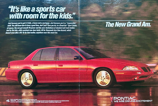 1992 Centerfold Red Pontiac Grand Am Sport Sedan 4- Door Magazine Ad