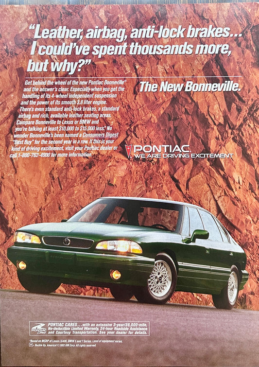 1993 Pontiac Bonneville  Red Rock Backgrounds Magazine Ad