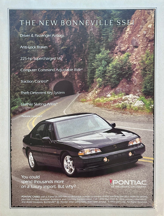 1993 Pontiac Bonneville SSEi Magazine Ad Luxury Sedan