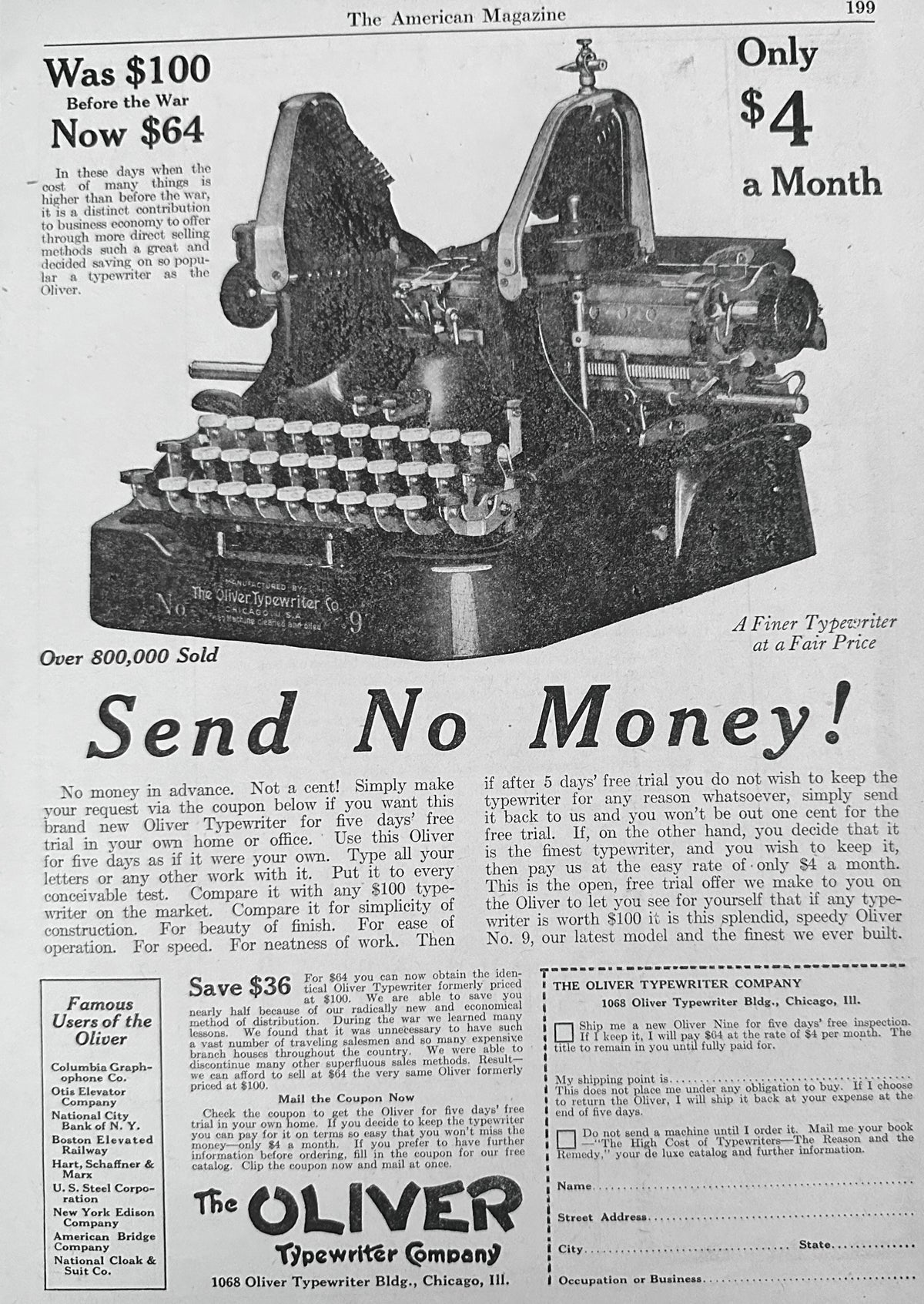 1923 Oliver Nine "Batwing" Typewriter Ad #N1665