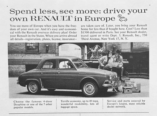 1959 Renault Dauphine  & Oreint & Pacific Cruise Lines Magazine Ad