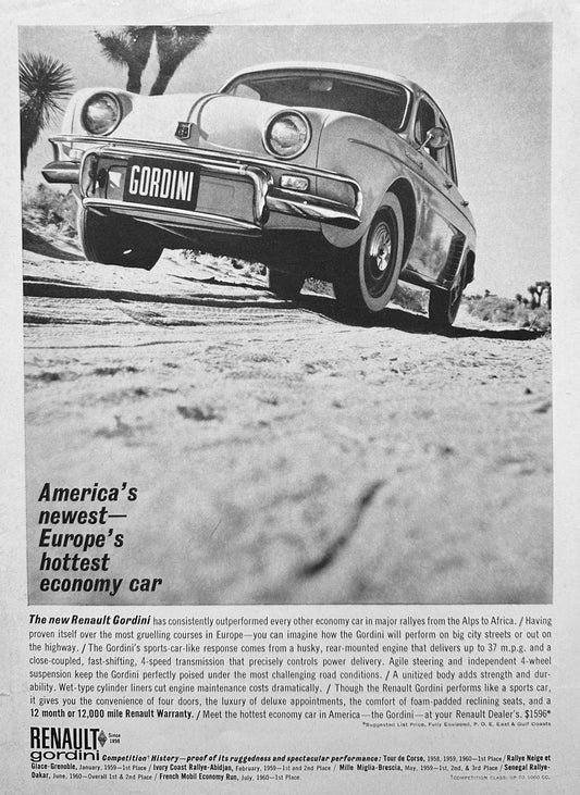 1961 Renault Gordini - America's Newest - Europes Hottest Economy Car Vintage Ad