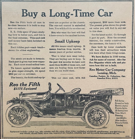 1914 REO the Fifth - Buy a Long-Time Car Trimmed Ad #A294
