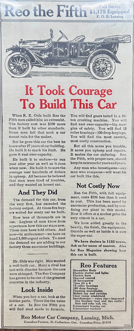 1914 REO the Fifth Magazine Ad #A293