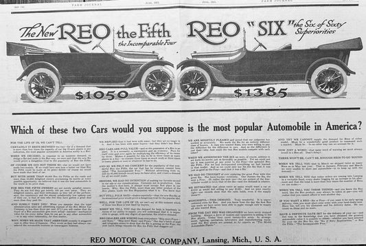 1915 REO Centerfold Magazine Ad EXTREMELY Rare A291