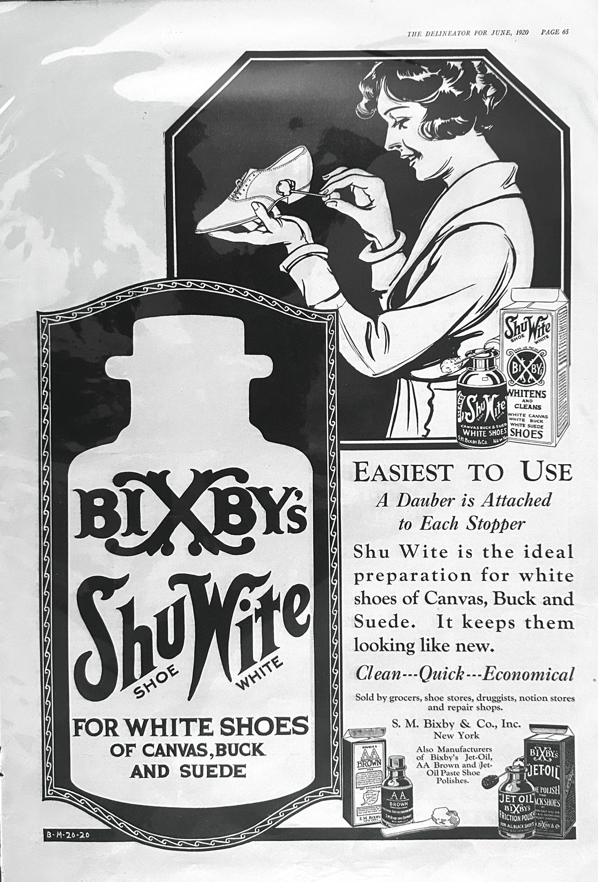 1920 Bixby's Shu Wite Liquid Wax for WHITE Shoes & Watkins Cocoanut Oil Shampoo Ad # 2443