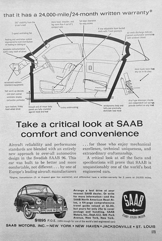 1962 SAAB 96  Passenger Compartment Cutaway Magazine Ad