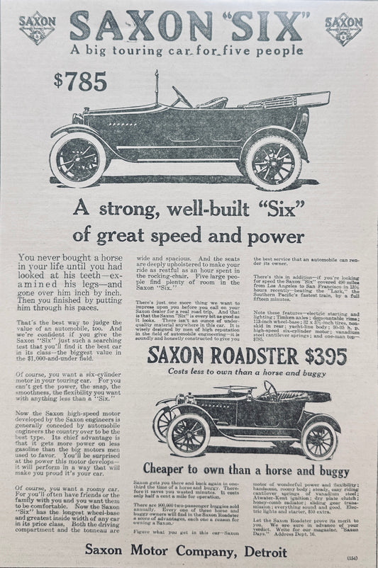 1915 Saxon Six Magazine Ad #A287