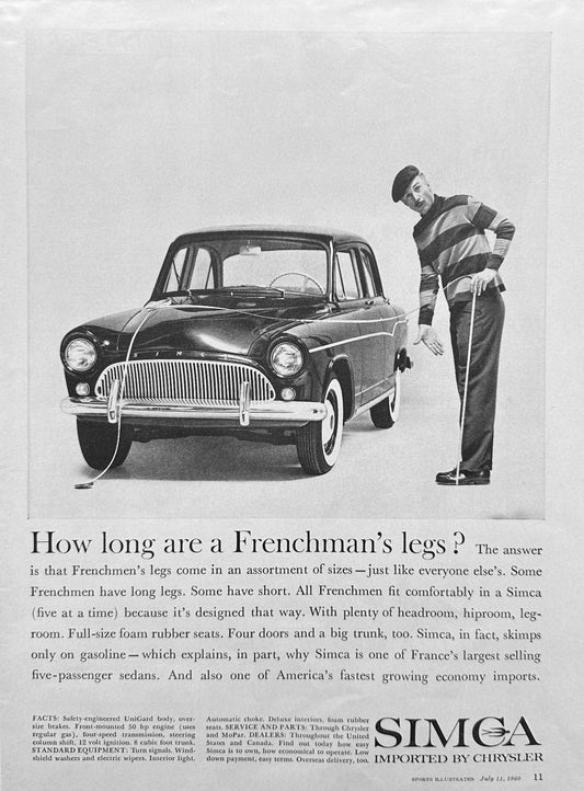 1960 Chrysler Simca - How Long are Frenchman's Legs - Vintage Ad