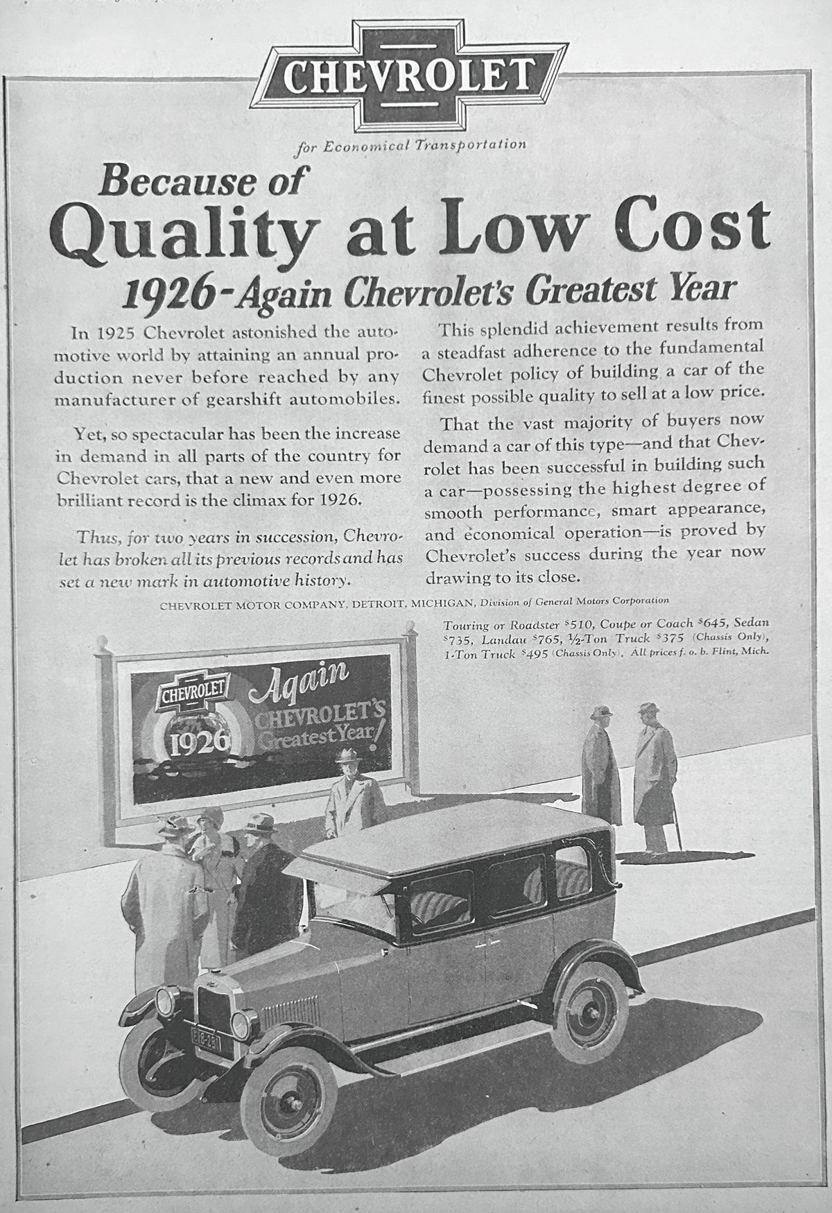 1926 Again Chevrolet's Greatest Year! Ad #2474