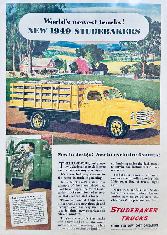 1949 Bright Yellow Studebaker Farm Truck Magazine Ad