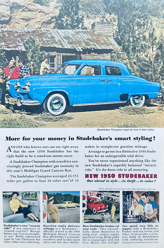 1950 Blue Studebaker Champion Mountain Cabin Magazine Ad