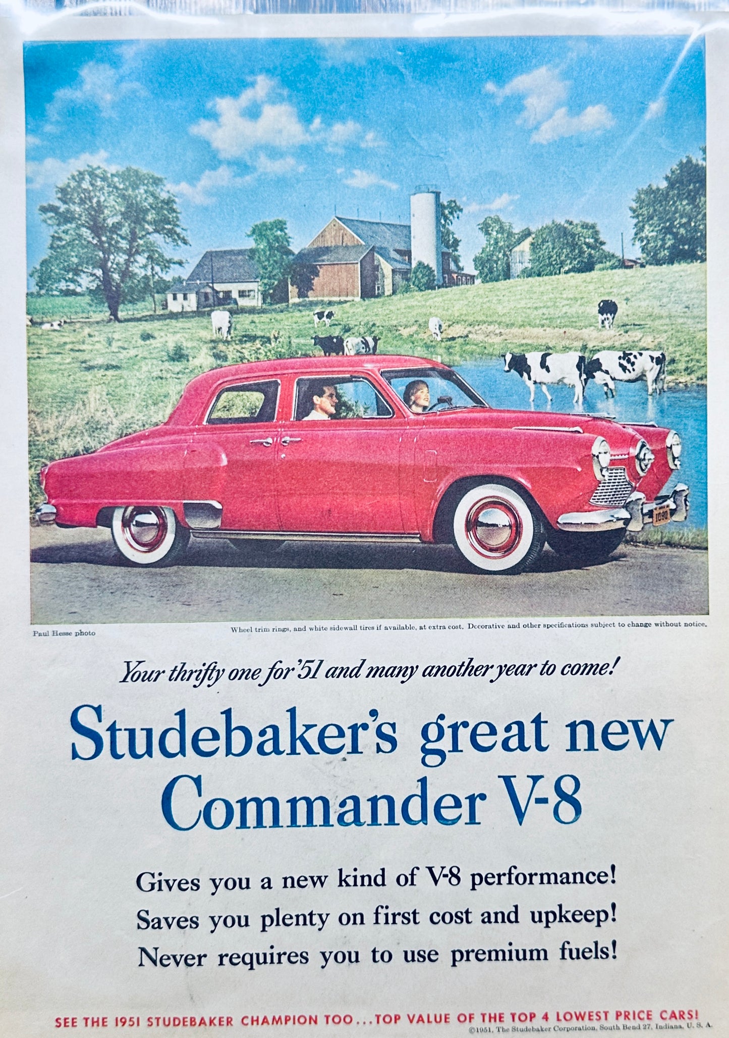 1951 Red Studebaker Commander  - Suicide 4-door - Magazine Ad