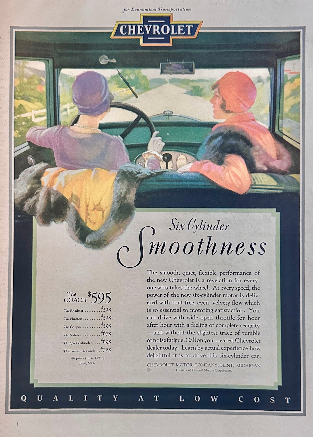 1927 Chevrolet Six Cylinder Smoothness Art Deco Print Ad #2482