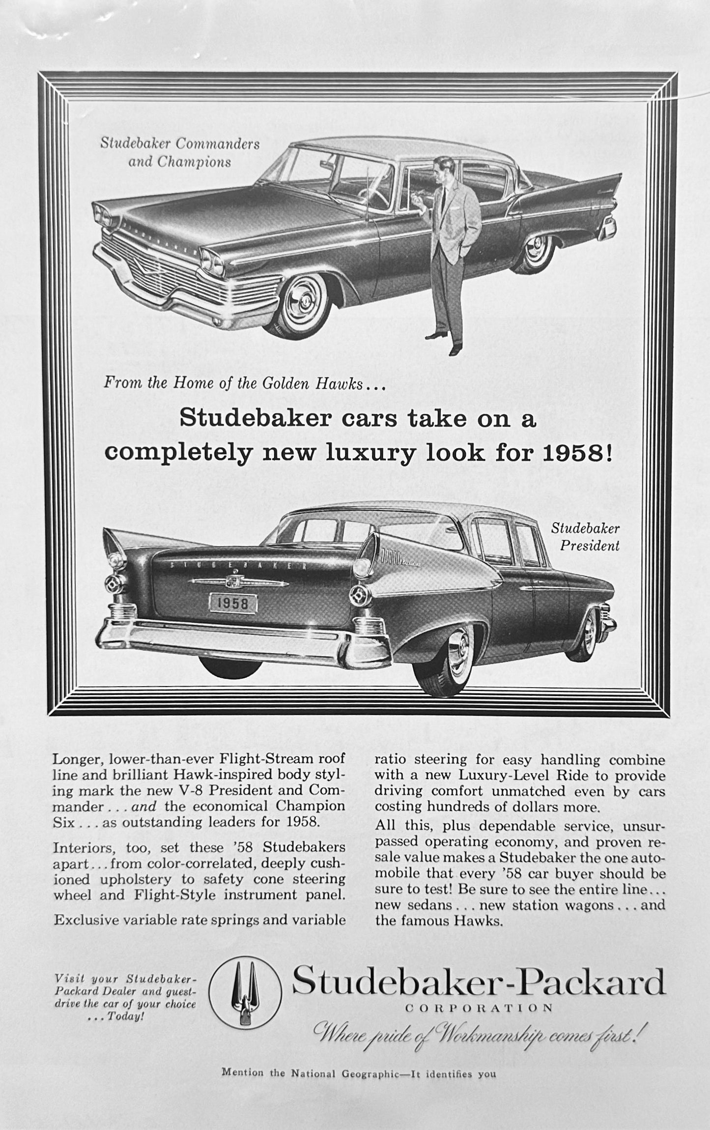 1958 Studebaker Packard Commander, Champion, President Models - Vintage Ad