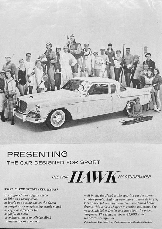 1960 Studebaker Hawk - Introduction Of - Designed for Sport - Vintage Ad