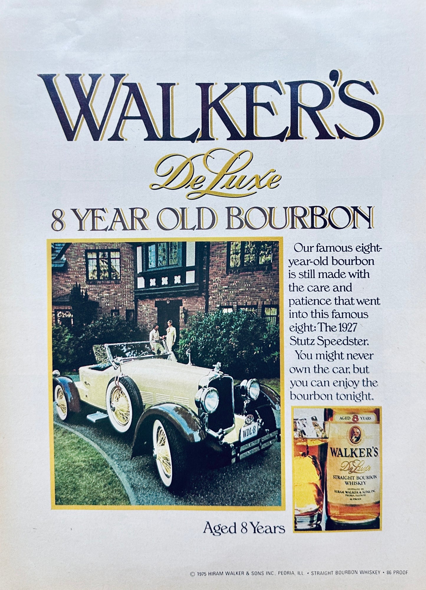 1975 Walker's Bourbon Whiskey & 1927 Stutz Speedster - Magazine Ad