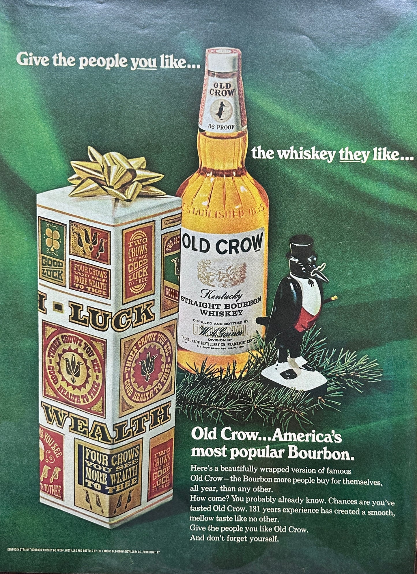 1966 Old Crow Kentucky Bourbon Whiskey - Holiday Gifting Promo Ad