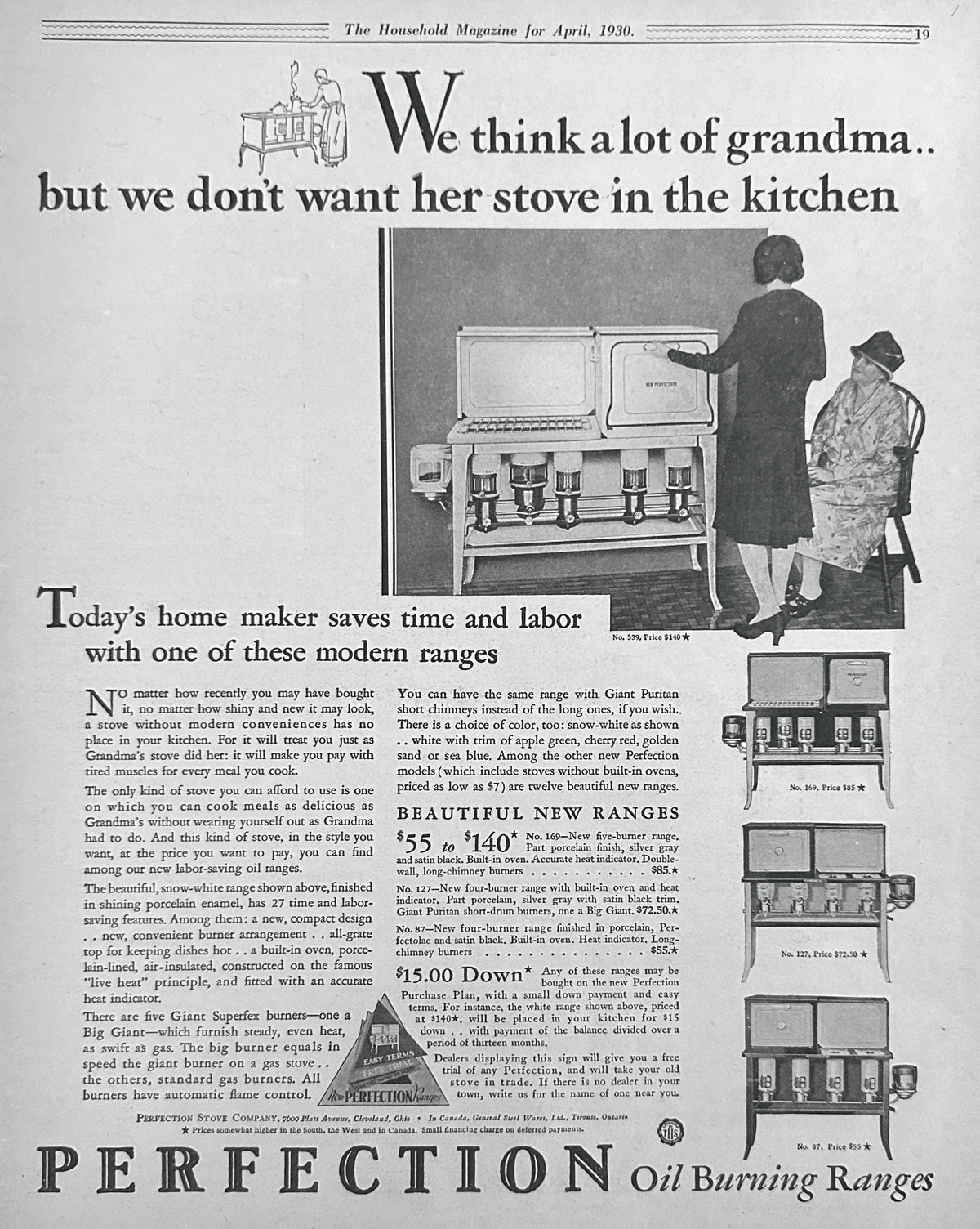 1930 Perfection Oil Burning Ranges - We Think A Lot of Grandma... Ad #2497